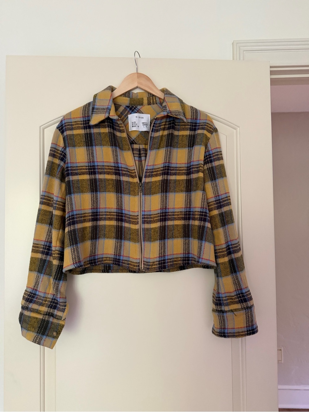 Cropped Plaid Shirt Jacket - Yellow & Black